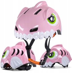 Kask rowerowy dziecięcy Wozinsky motyw dinozaur S - różowy