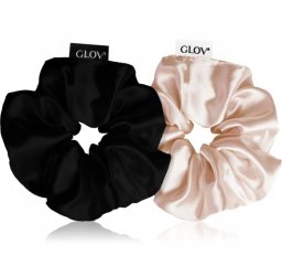 GLOV_Satin Scrunchies satynowe gumki do włosów M Champagne/Black 2szt