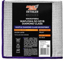 MOJE AUTO MIKROFIBRA WAFLOWA DO SZYB DIAMOND GLASS 370G/M 40X40CM / SZARA / DO POWIERZCHNI SZKLANYCH / AUTO DETAILER