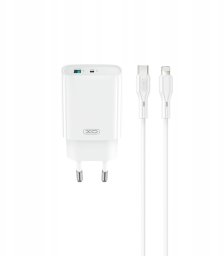 XO ładowarka sieciowa CE30 PD 30W 1x USB-C 1x USB biała + kabel USB-C - Lightning