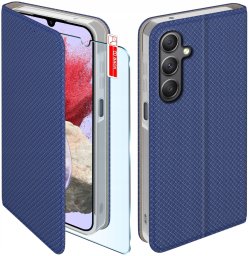 Etui z klapką do Samsung M34 5G Zamykane Granatowe Futerał + Szkło 9H