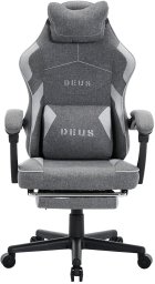 Fotel Gamingowy z tkaniny DEUS Edge Gray-2 z podnóżkiem
