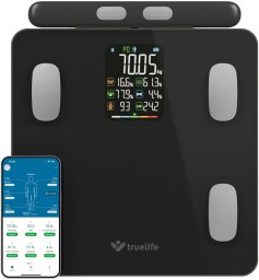 Waga diagnostyczna bluetooth TrueLife FitScale W8 BT czarna kolorowy LCD 0,1 ~ 180 kg iOS, System Android