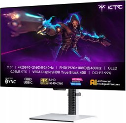 Monitor KTC OLED 32" 4K 240Hz / FHD 480Hz 0,03ms HDMI 2.1 KVM USB-C 65W