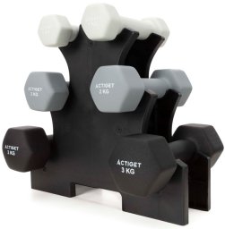 Hantle na stojaku zestaw 6 szt. obciążenia 1 kg, 2 kg, 3 kg do fitnessu, treningu domowego UNIWERSALNY