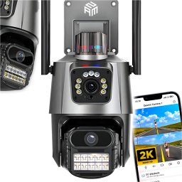 KAMERA ZEWNĘTRZNA WIFI OBROTOWA IP PODWÓJNA 2K 2x2MPx APLIKACJA I ALARM