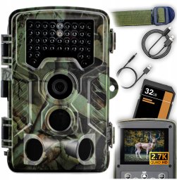FOTOPUŁAPKA KAMERA LEŚNA MYŚLIWSKA 2K 34 DIODY 56MPx ZESTAW