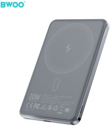 BWOO P79 ultracienki powerbank 5000mAh z ładowaniem magnetycznym szary