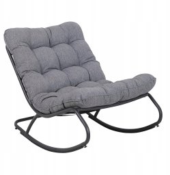 Fotel Bujany VIBE Ogrodowy z Poduszką Stalowy Czarny Szary 115 Cm