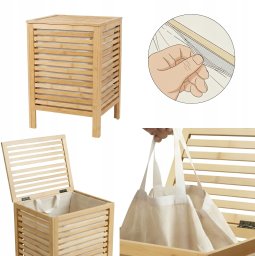 Bambusowy kosz na pranie z pokrywą i wyciąganym workiem LUND, 60 L