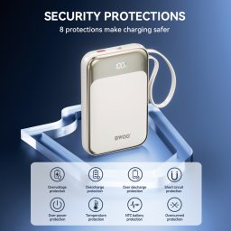 BWOO P80 powerbank PD 20W 10000 mAh z kablem usb-c i wyświetlaczem złoty