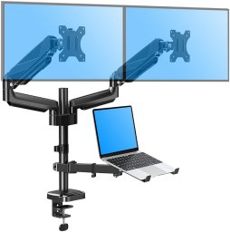 Triadyn Uchwyt Biurkowy TriMount na Dwa Monitory i Laptopa Ergonomiczny Regulowany Obrotowy TRD-BLK-3AL-13"-32"
