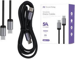 kabel Encore Energy USB-C x2 5A przewód QC PD 100W do ładowania i transferu danych 100 cm braided czarny EE121-CC-1M