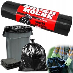 Worki na śmieci 60 Litrów Czarne LDPE SUPER STRONG 60X75cm 10 szt