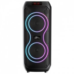 POWER AUDIO MAX - Duży głośnik Bluetooth, 120W RMS/ 1400W PMPO, dwa głosniki 8", FM Radio, Equalizer, funkcja karaoke, MP3/karty microSD, USB, AUX, BT 5.0+EDR, wyśiwietlacz, LED, wbudowany akumulator. Zestaw z pilotem.
