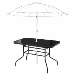 Bauerkraft Duży szklany stół ogrodowy na taras balkon 120x70 czarny otwór na parasol