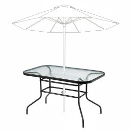 Bauerkraft Duży szklany stół ogrodowy na taras balkon 120x70 transparentny otwór na parasol