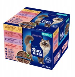 Crave OptiVital saszetki - pełnoporcjowa karma dla dorosłych kotów. Z kurczakiem, wołowiną, jagnięciną, łososiem  24x85g