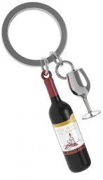 Breloczek Metalmorphose Brelok do kluczy 3D butelka wina z kieliszkiem