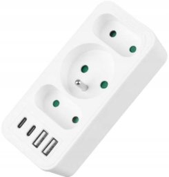 LTC Rozgałęźnik sieciowy: 1 gniazdo okrągłe z uz.+ 2x gniazdo płaskie + 2x USB + 2x USB-C 3,1A Biały