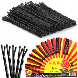 Wsuwki Czarne do Włosów Dla Kobiet Metalowe Karbowane z Kulką WSUWKA 48 szt