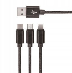 Kabel USB TelForceOne Kabel USB Setty 3w1 nylon czarny R