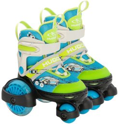 Hudora HUDORA My First Quad LED Roller Skates Size 30-33, Green/Blue Roller Skates with LED Lighting
