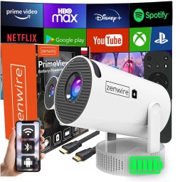 Projektor Zenwire Przenośny Mini Projektor Android Wifi Rzutnik Full HD Bluetooth z Baterią Zenwire K400
