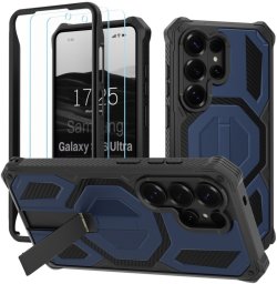 SUPERO Etui pancerne z podstawką Supero Rugged 360 MagSafe do Samsung Galaxy S26 Ultra, niebieskie + 2 szkła