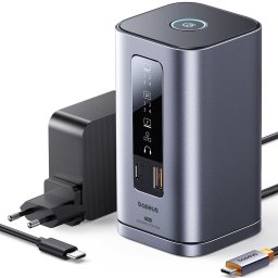 Stacja/replikator Baseus HUB Stacja dokująca 11w1 USB-C HDMI DP USB-A USB-C RJ45 PD mini jack 3.5mm ładowarka EU - szara HUB Stacja dokująca 11w1 USB-C HDMI DP USB-A USB-C RJ45 PD mini jack 3.5mm ładowarka EU - szara