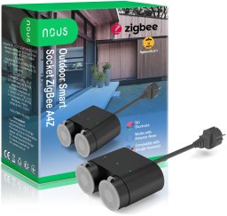 Nous Inteligentna gniazdko ZigBee podwójne 230Vac 16A hermetyczne IP44 z pomiarem energii TUYA / Smart Life