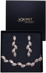 KOKONET ZESTAW ślubny złoty Wiszące kolczyki i bransoletka motyw roślinny