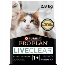Purina Pro Plan PURINA PRO PLAN LIVECLEAR STERILISED ADULT Bogata w Indyka 2,8kg