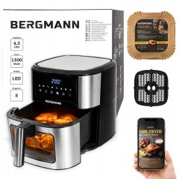 Frytkownica beztłuszczowa FUHAUS Frytkownica Beztłuszczowa BERGMANN AIR FRYER 6,5L 1500W 8 PROGRAMÓW