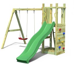 Plum Plac zabaw drewniany DUMO Przytulny Zakątek 3 ze zjeżdżalnią 220 cm i podwójną huśtawką