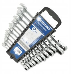 Standart ZESTAW KLUCZY PŁASKO-OCZKOWE 8-10 12-19 mm Z GRZECHOTKĄ I PRZEGUBEM ŁAMANE