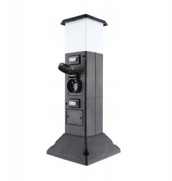 Solight słup ogrodowy IP44 z LED oświetleniem plast 2 zasuvki hranol czarny