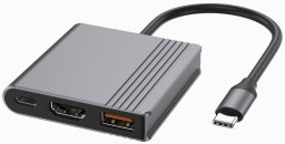 HUB USB Gembird GEMBIRD Adapter wieloportowy USB typu C 3w1 port USB + HDMI + wideo USB-C kolor szary