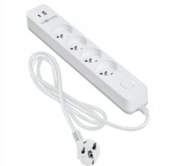 Listwa zasilająca Reinston Listwa zasilająca Reinston 4 Gniazda 1,5m USB Biała przeciwprzepięciowa