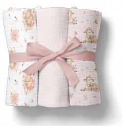 Bocioland 3039 PIELUSZKI MUŚLINOWE 70X70 3-PACK RÓŻ BL303