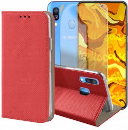 Hello Case Etui z Klapką Do Samsung Galaxy A40 (Czerwone, Zamykane, Kabura) Szkło