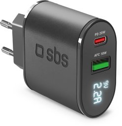 Ładowarka SBS Sbs Sbs pd ładowarka podróżna 20w usb-c/usb m. display czarny 8018417405921