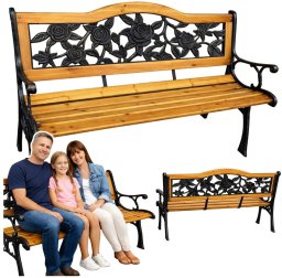 Lean Ławka Ogrodowa Drewniana Metalowa Ławeczka Parkowa z oparciem EDUKAMP