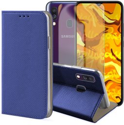 Hello Case Etui z Klapką Do Samsung Galaxy A40 (Granatowe, Magnetyczne, Case) Szkło