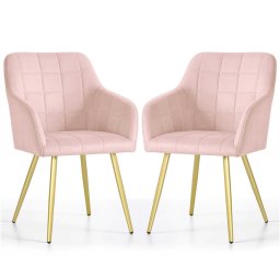Selsey 2x Krzesło tapicerowane z przeszyciami kwadratowymi Pudrowy Róż LUXANO Złote nogi