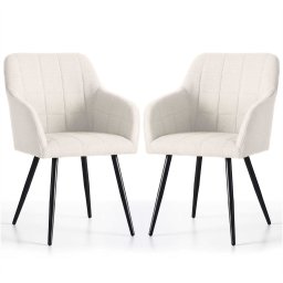 Selsey 2x Krzesło tapicerowane z przeszyciami kwadratowymi Kremowe LUXANO Czarne nogi tkanina Lumos