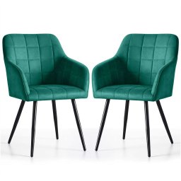 Selsey 2x Krzesło tapicerowane z przeszyciami kwadratowymi Butelkowa Zieleń LUXANO Czarne nogi