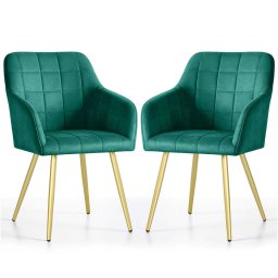 Selsey 2x Krzesło tapicerowane z przeszyciami kwadratowymi Butelkowa Zieleń LUXANO Złote nogi