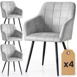 Mebel Elite 4x Krzesło tapicerowane z przeszyciami kwadratowymi Szare LUXANO Czarne nogi