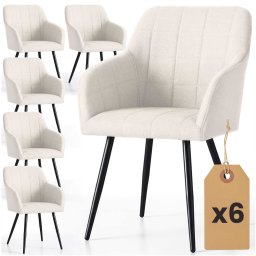 Selsey 6x Krzesło tapicerowane z przeszyciami kwadratowymi Kremowe LUXANO Czarne nogi tkanina Lumos